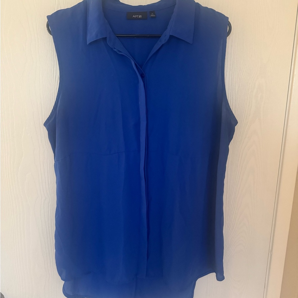 Apt. 9 Blue Button Down Blouse with Notched Collar
